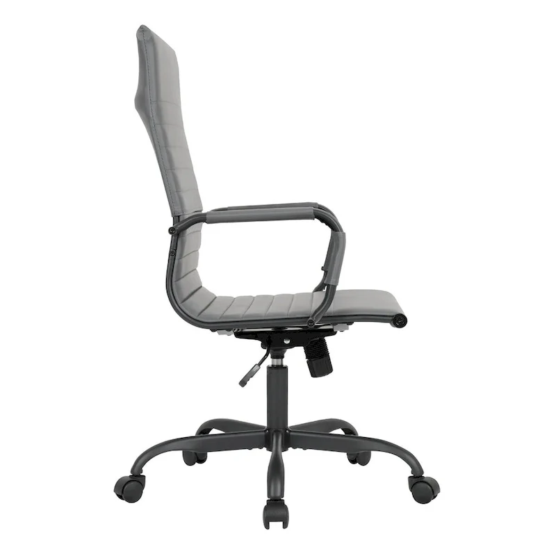 Ribbed Leather Adjustable High-Back Office Swivel Chair in Black Metal Frame