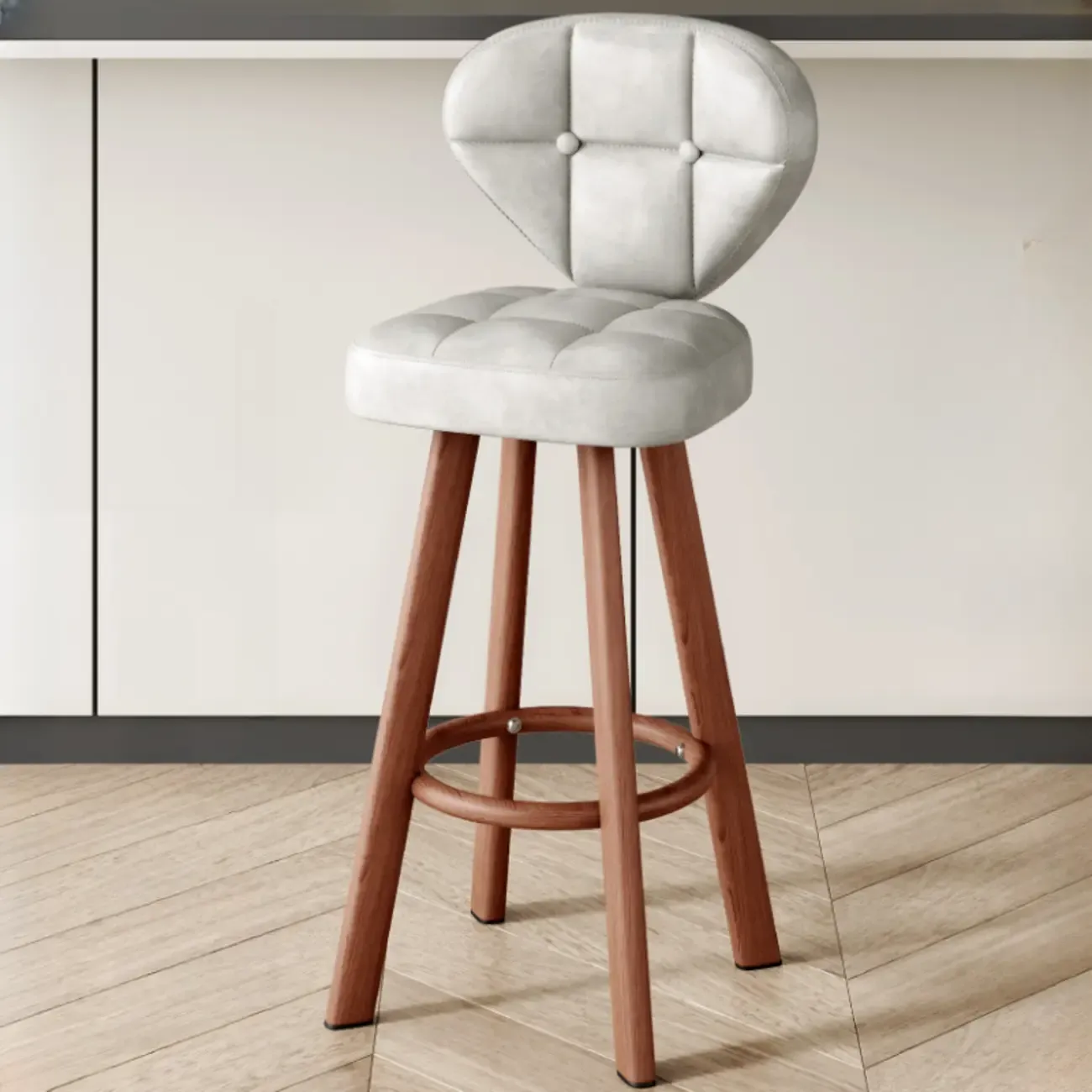Modern Tufted Counter Height Bar Stools with Metal Footrest
