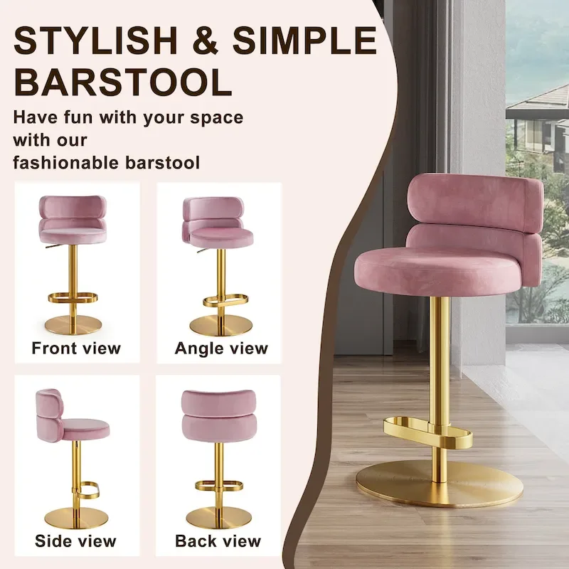 Velvet Counter Bar stool with Height Adjustable and Swivel
