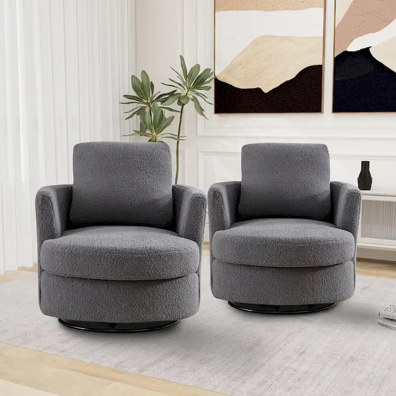 Modern Upholstered Swivel Barrel Chair(Set Of 2)