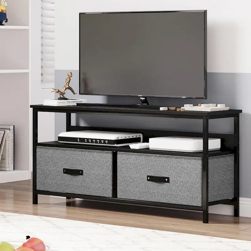TV Stand with 3 Fabric Drawers & Open Shelves, Fits 55