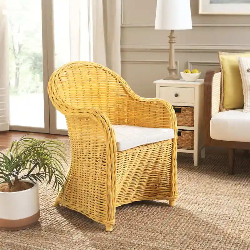 SAFAVIEH Sinja Yellow Rattan Club Chair - 24  x 26  x 35  - 24Wx26Dx35H