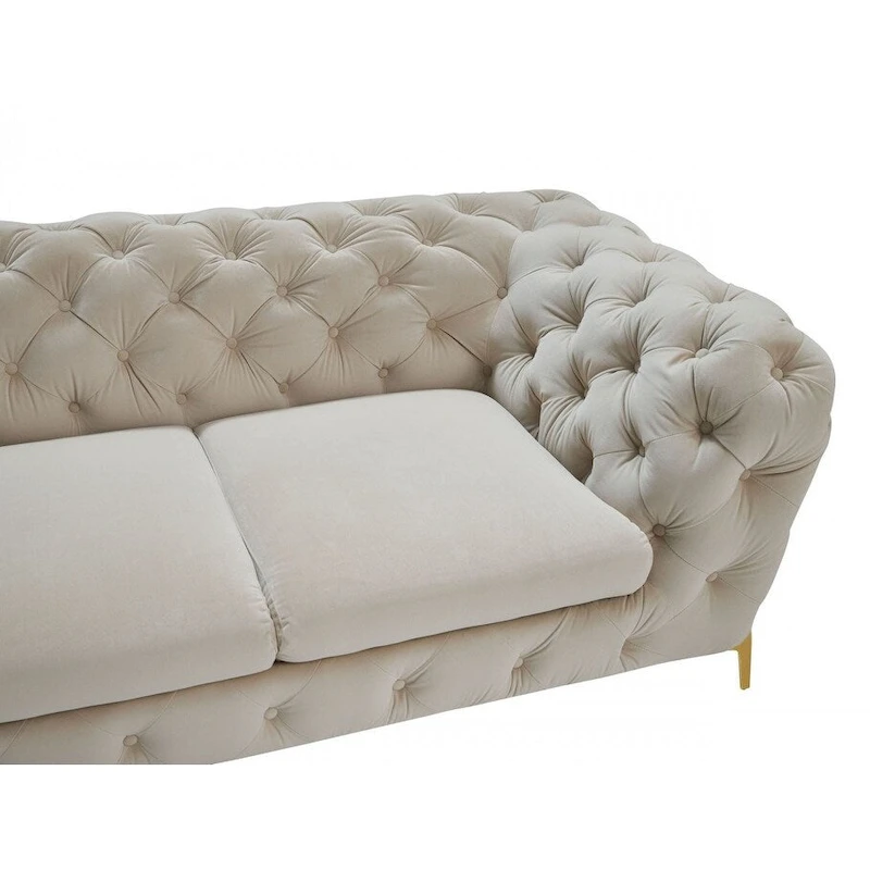 HomeRoots 74 Beige And Gold Velvet Chesterfield Loveseat