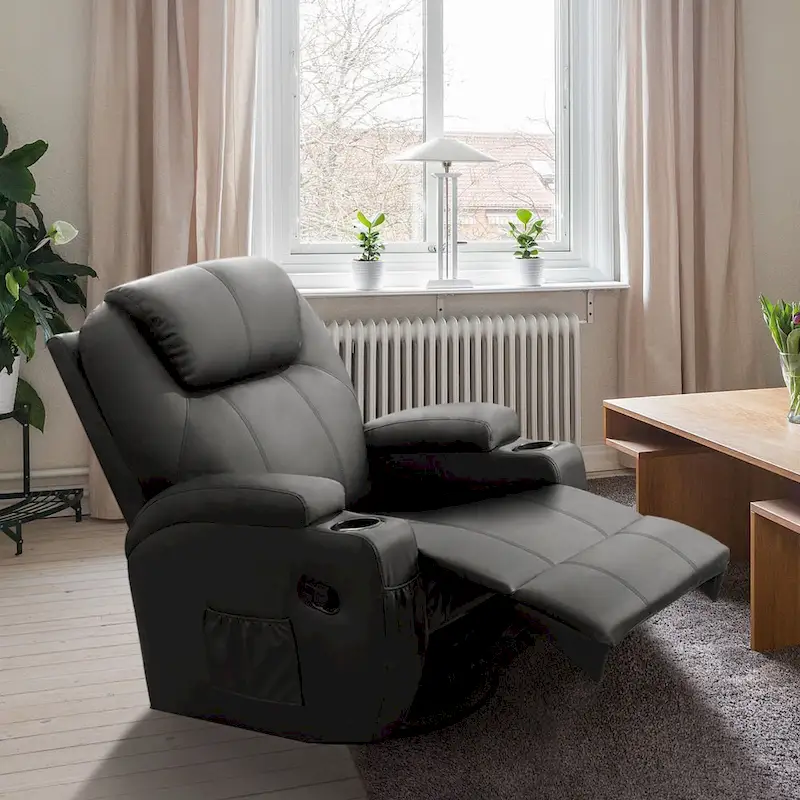 Homall Massage Recliner Chair Swivel Heating Faux Leather Living Room Chair