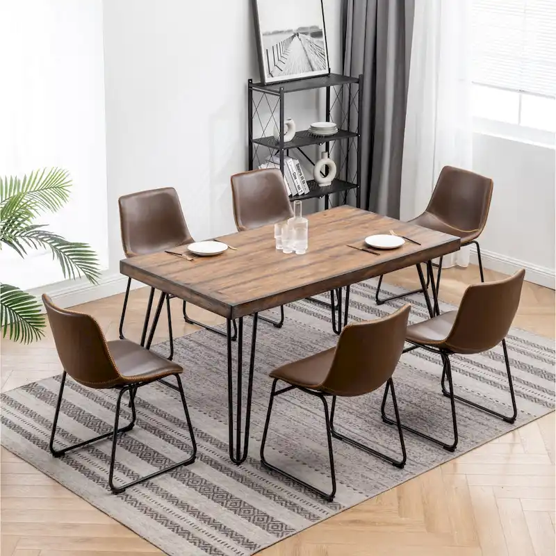Roundhill Furniture Aryven Industrial 7-Piece Dining Set