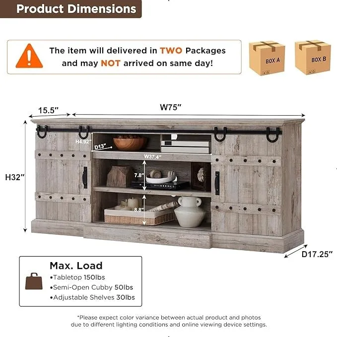 75 Farmhouse TV Stand, Media Console Table, Entertainment Center