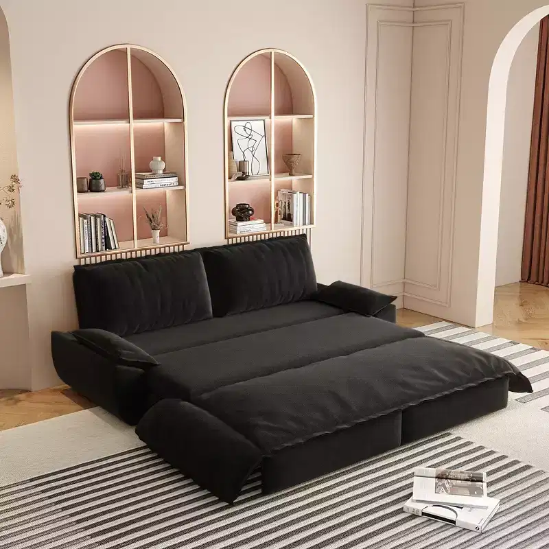 Whisen 3-in-1 Queen Velvet Sleeper Pull Out Sofa Bed, Convertible Loveseat Sofa Couch