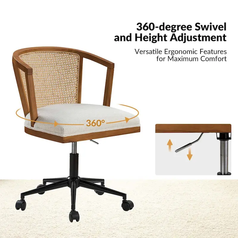 Ingrid Modern Rattan Swivel Height Adjustment Office Chair by HULALA HOME