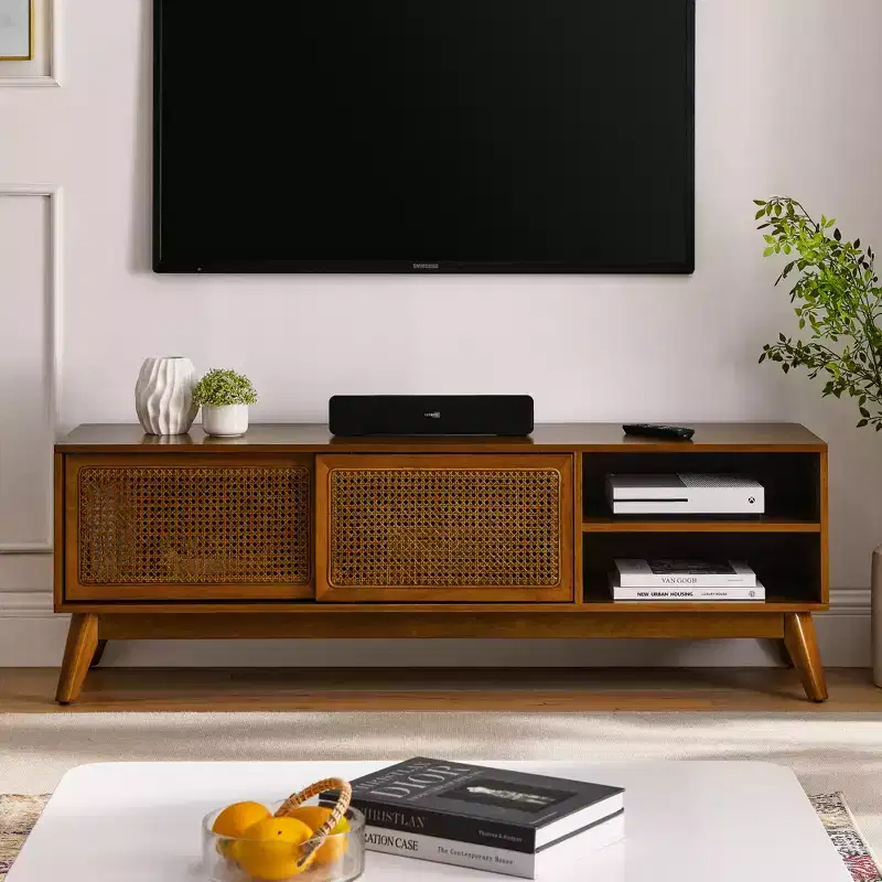 Light Wood 59-Inch Mid-Century TV Stand for 65-Inch TVs
