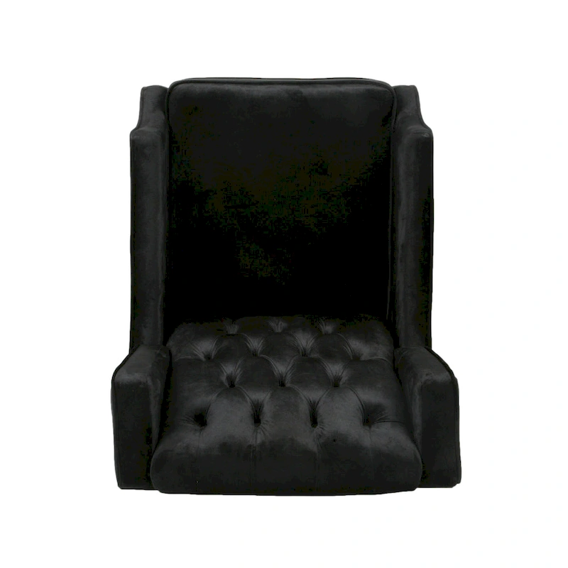 Black Velvet Mid-Century Wingback Push-Back Recliner with Footrest, Button-tufted Back