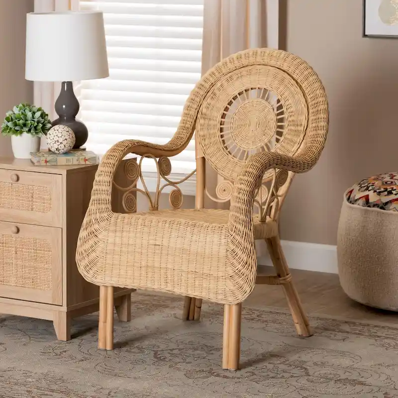 Modern Bohemian Natural Rattan Arm Chair