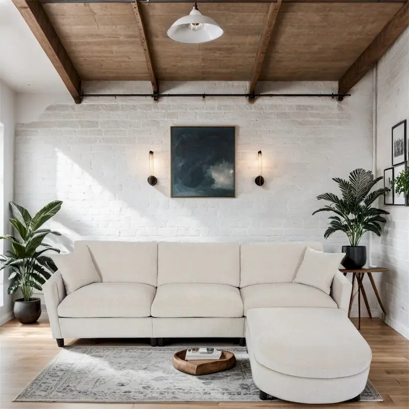 108 Modern Fabric Sectional Sofa with Ottoman and Pillows