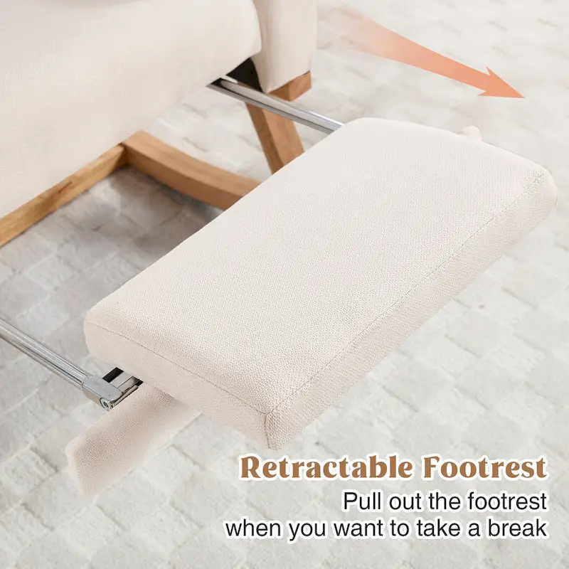 Linen Rocking Chair with Footrest and Side Pocket