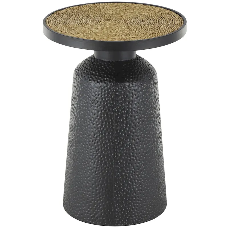 Metal Handmade Side End Accent Table with Rope Tabletop - Black