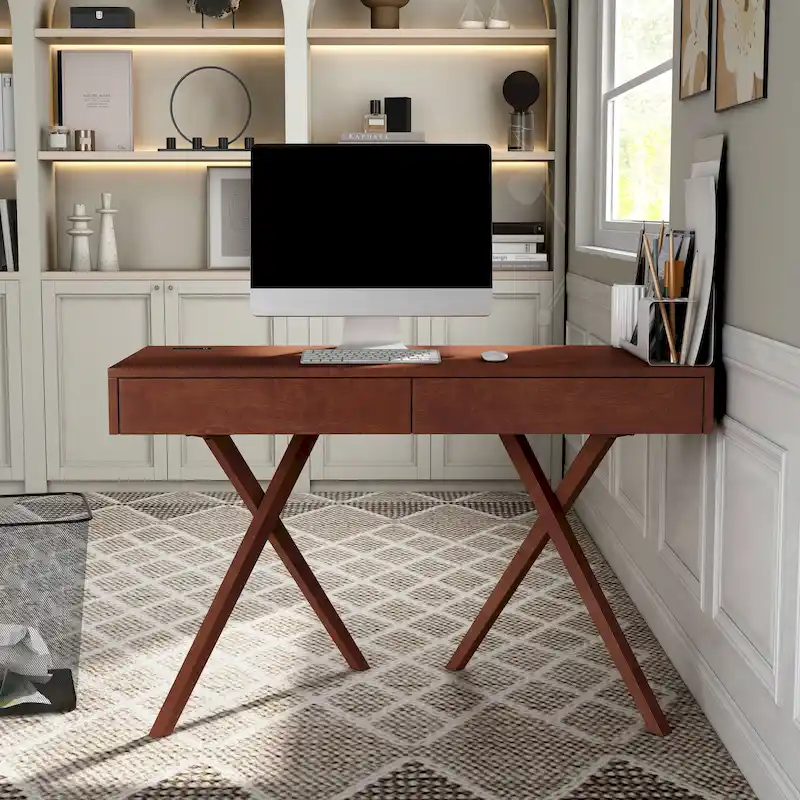 Foli Transitional 47-inch Wood 2-Drawer Desk with USBs and Power Outlets by Furniture of America