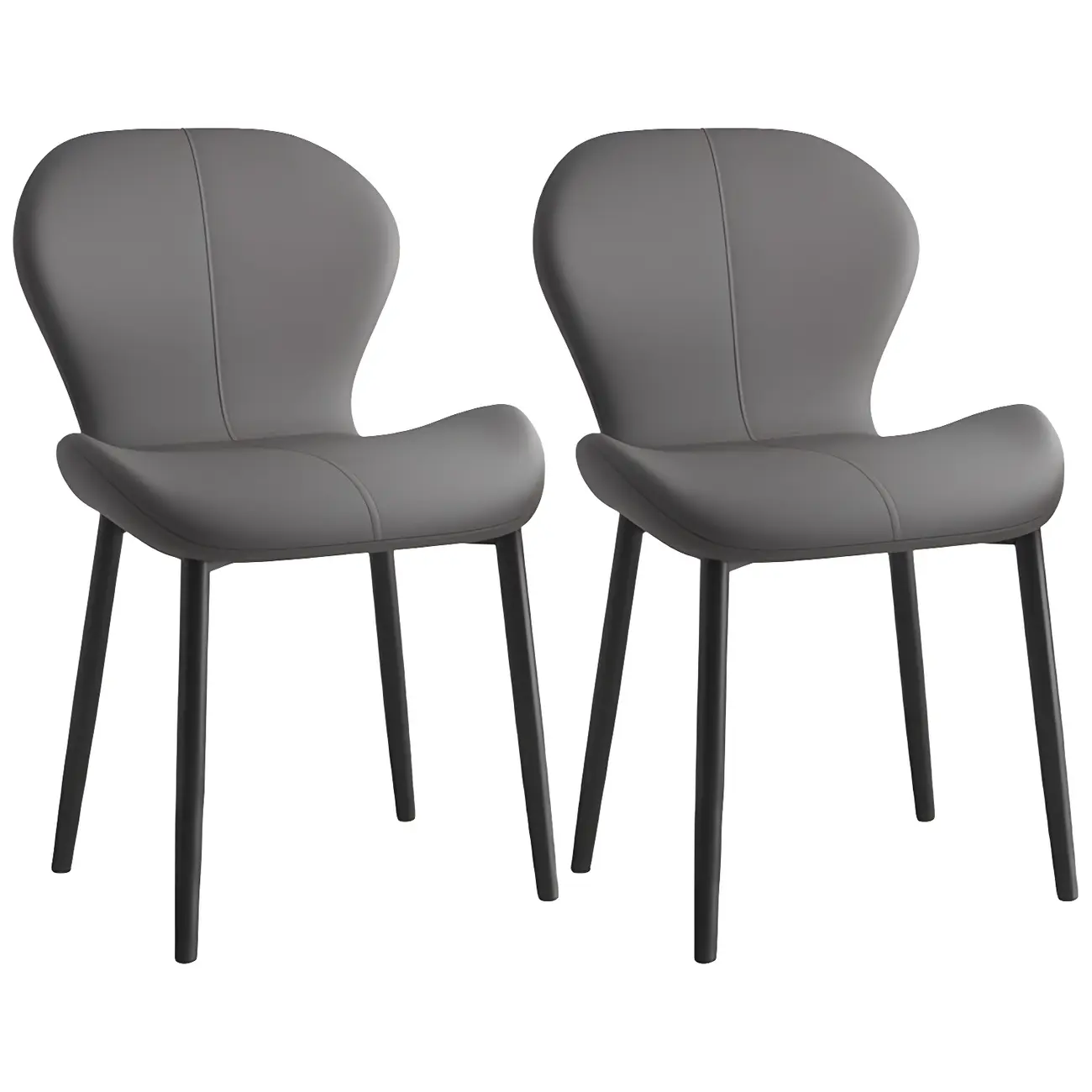 Art Deco Curved Back Leather Dining Chair Solid Back