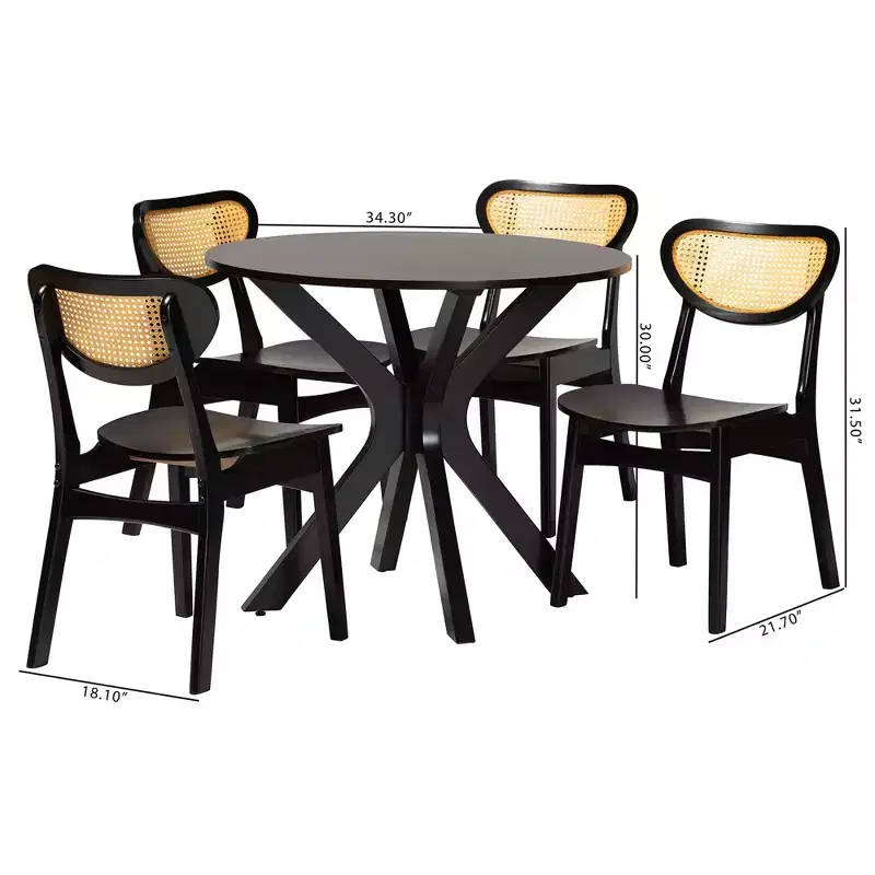Baxton Studio Giuliana Mid-Century Wood and Woven Rattan 5-Piece Dining Set