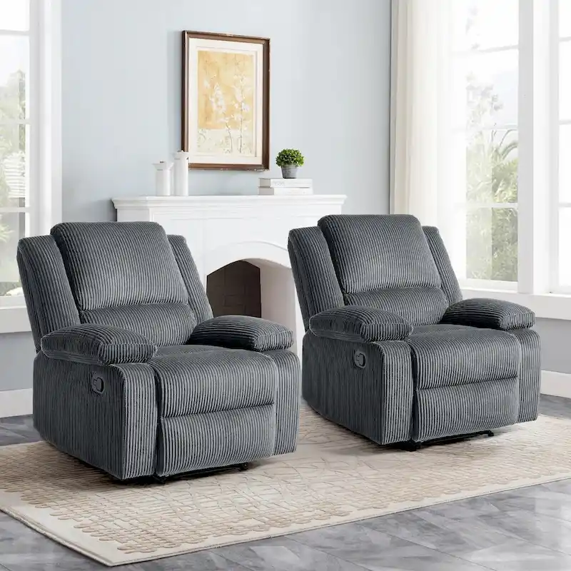 2Set Modern Lounger Upholstered Push Back Manual Recliner Chair