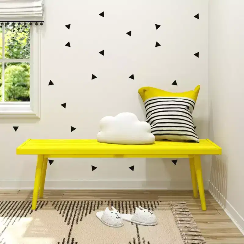 Mid-Century Solid Wood Bench – Black/Clay/Natural/Pecan/Teal/Walnut/White/Yellow – Seats 1
