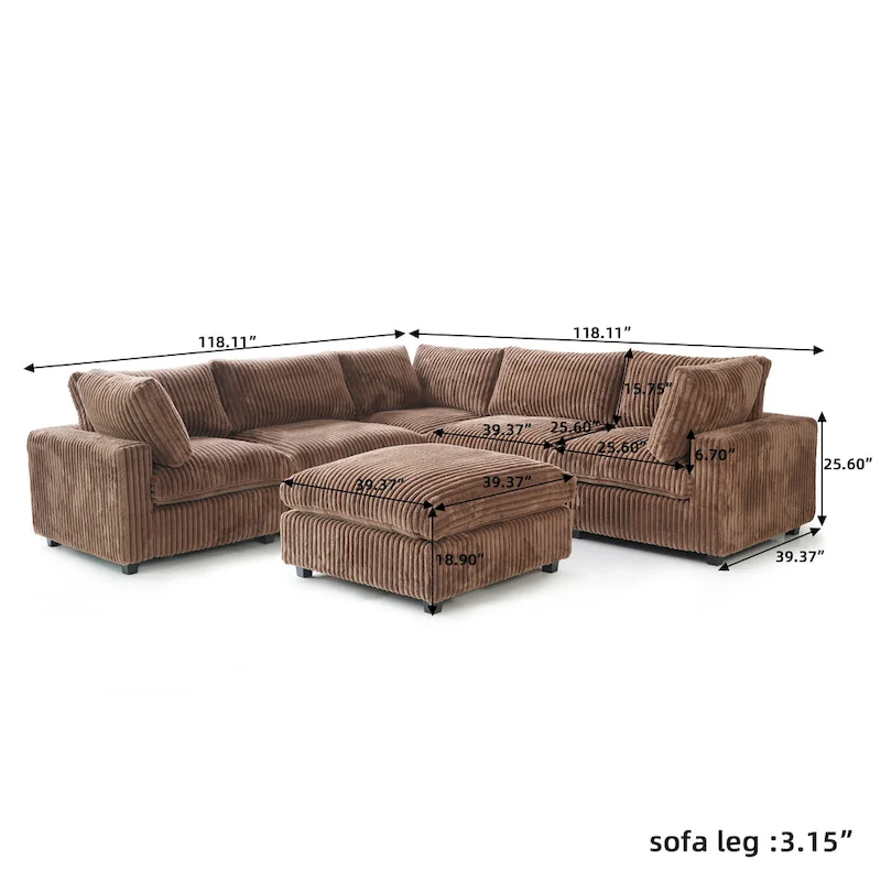 6-Piece Modular Sectional Sofa with Chaise and Ottoman