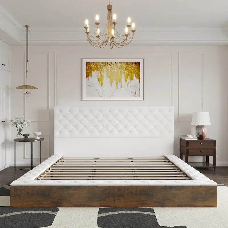 Queen/King Designer Bed Frame with LED Ambiance Lighting PU Leather