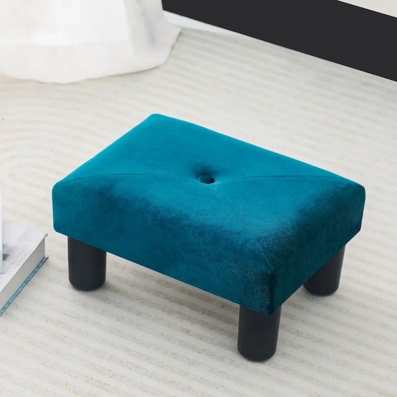 Adeco Velvet Foot Stool Ottoman with Tufted Button