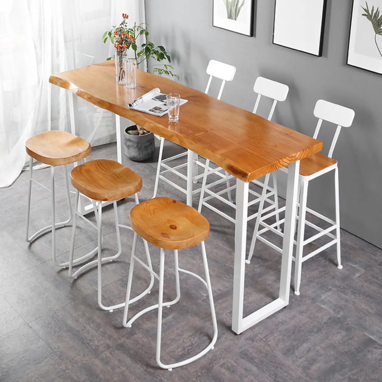 Scandinavian Hardwood Pub Table with Sled Base