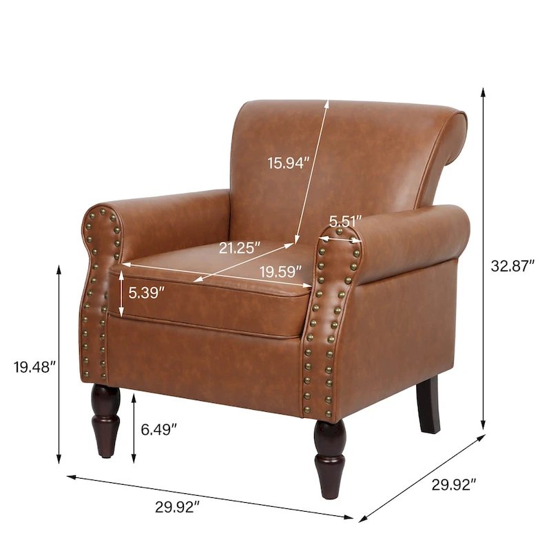 Nailheads Accent Chair Faux Leather Armchair