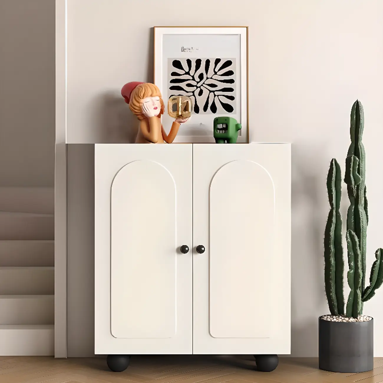 Chic Adjustable Shelves Wood Shoe Cabinet in White/Black