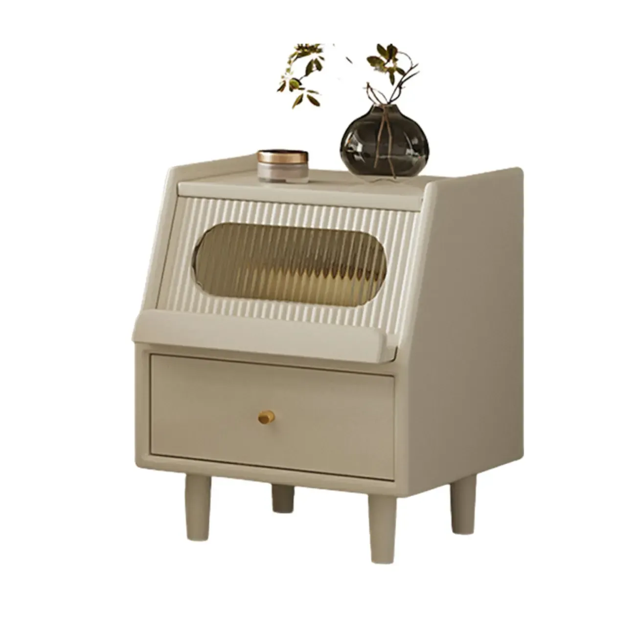 White Rubberwood 2 Drawers Narrow Nightstand with Legs