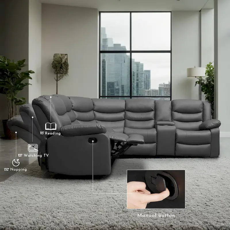 106 Manual Reclining Modular Sectional Couch with 1 Console & 2 Cup Holders, Living Room/Office