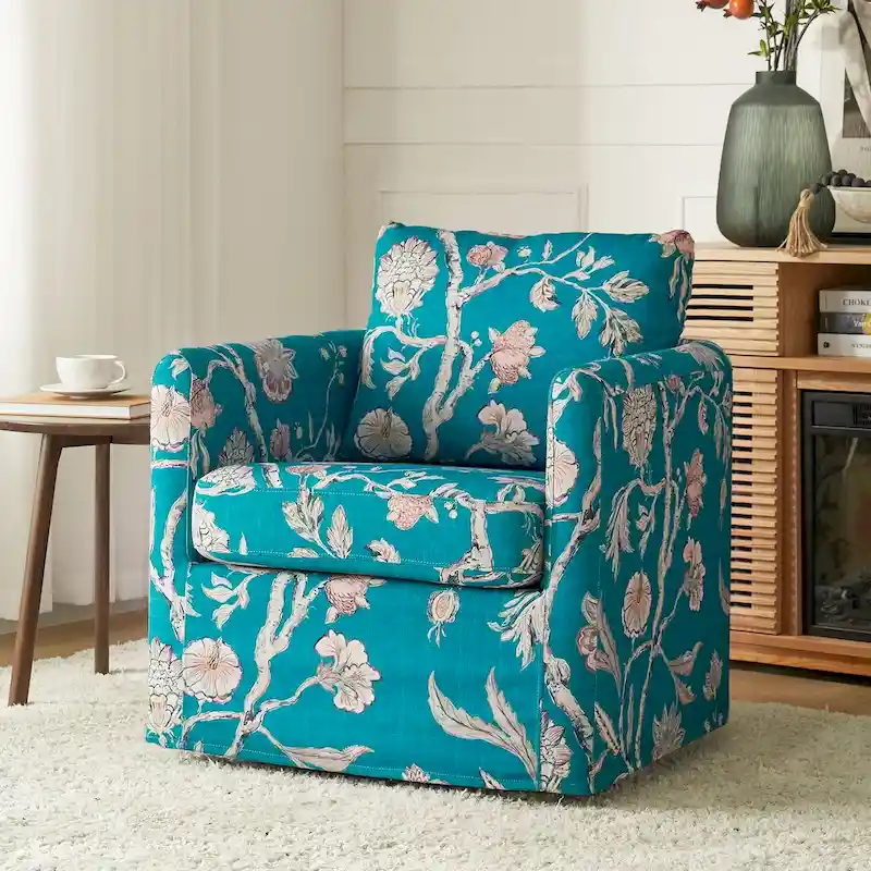 Erkenbald Modern Slipcovered Swivel Chair with Removable Cushion by HULALA HOME