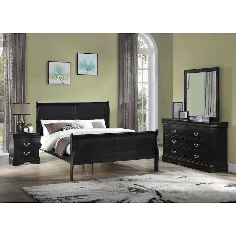 Lillie 6 Piece Black Wooden Sleigh Bedroom Set