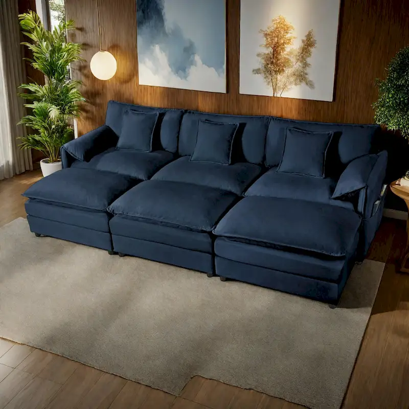 109.45 Chenille Upholstered 3-Seater Sleeper Modular Sectional Sofa with Double-Layer Cushions, DIY Combination