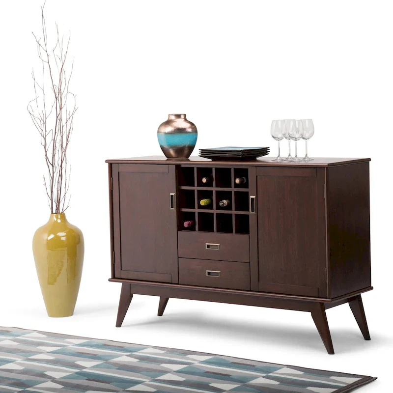 Tierney SOLID HARDWOOD 54 inch Wide Mid Century Modern Sideboard Buffet and Winerack - 54 W x 17 D x 36 H