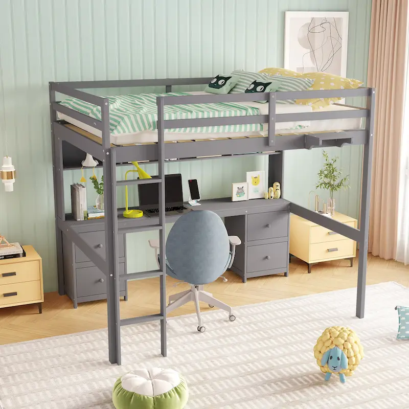 Loft Bed with Desk, Cabinets