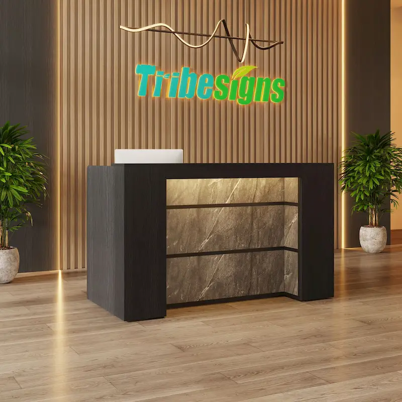 Reception Desk Front Desk with LED Lights,Large Reception Counter Table with Private Panels