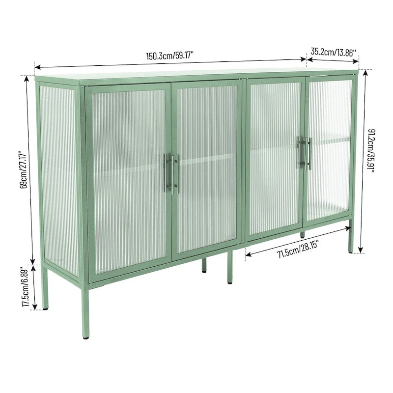 Metal Tempered Glass Cabinet with Adjustable Shelf