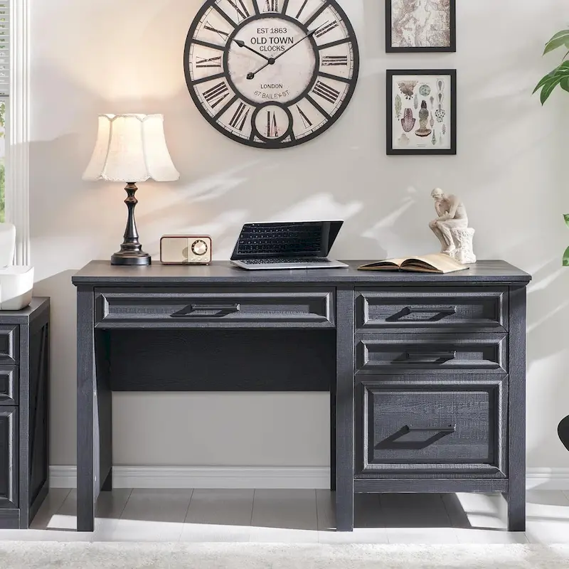 Modern Farmhouse Home Office Desk, Computer Desk with File Cabinet