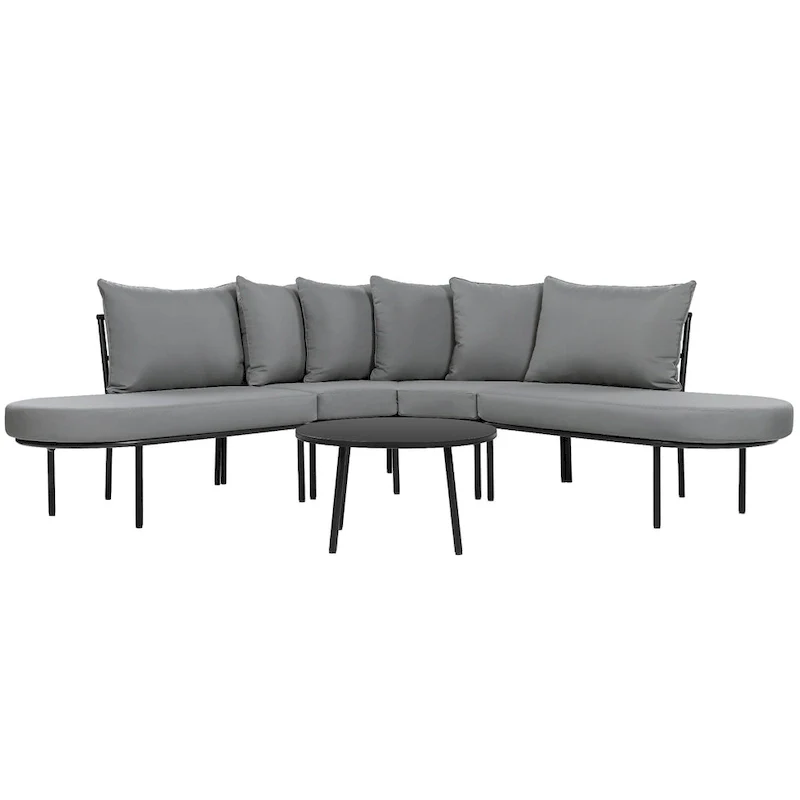 Iron Curved Sectional Sofa Set with Table and Cushions