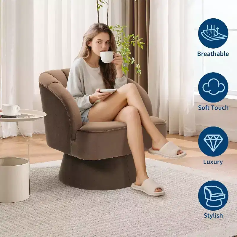 Acekool 360 Swivel Barrel Chair - Plush Teddy Velvet Lounge Chair