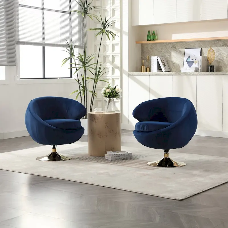 HOMEFUN Velvet 360 Degree Swivel Cuddle Barrel Accent Chairsset of 2