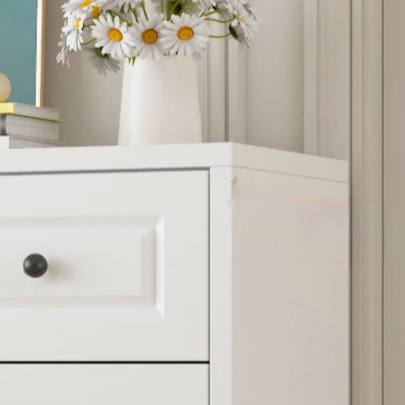 Narrow Metal White Buffet Cabinet with Drawer