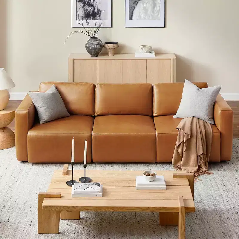 Brown / Chocolate Modular Sectional Sofa, 3-Seater, Leather Upholstered