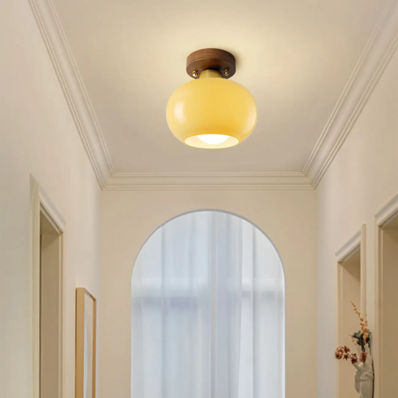 Modern Creamy 1-Light Glass Dome Semi Flush Ceiling Light