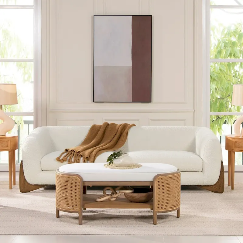90.5 Boucle Upholstered Sofa with Wood Legs