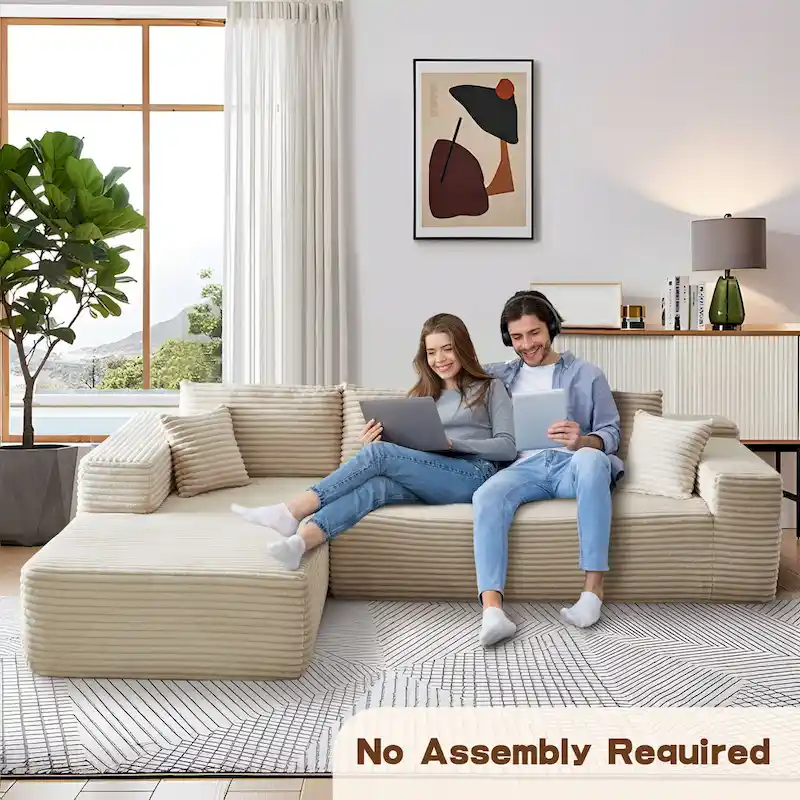 OVIOS Long Plush No Assembly Required Chaise Sofa