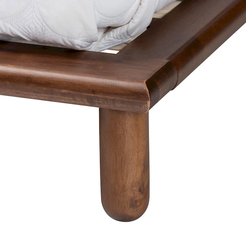 Alivia Mid-Century Modern Walnut Brown Finished Wood Bed Frame