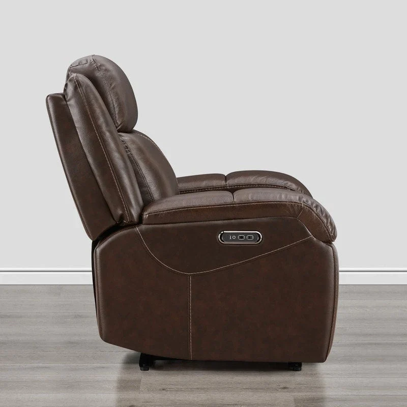 Brown Leather Power Recliner with Headrest - Single Seat
