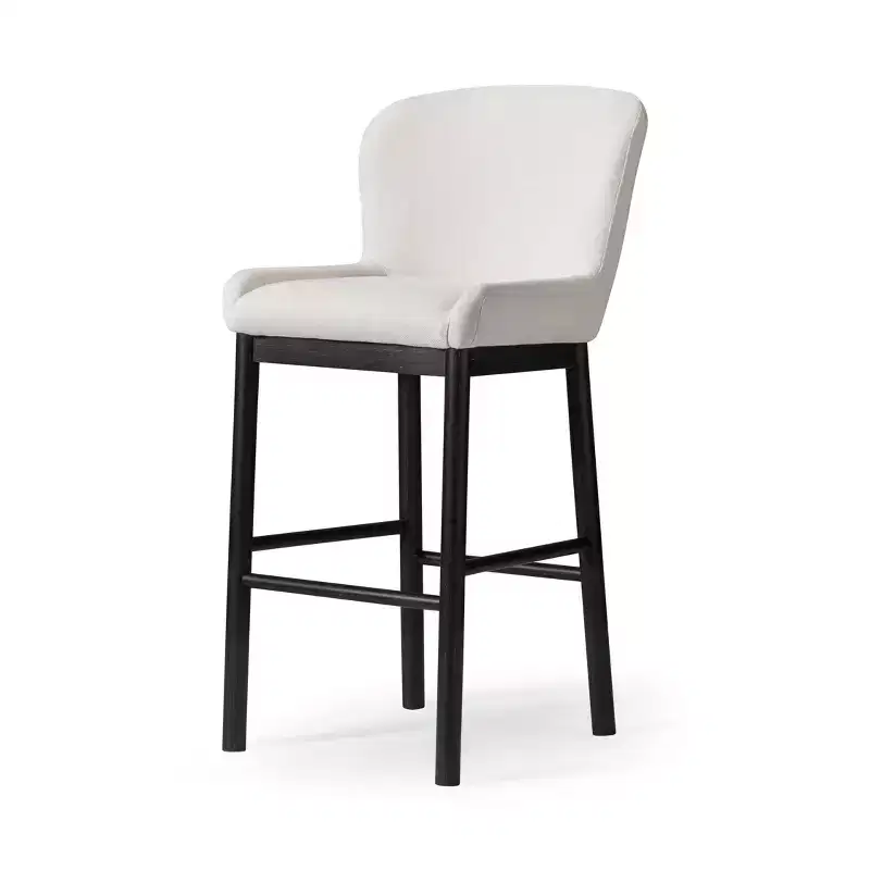 Upholstered High Back Bar Stool, Gray Fabric, 1-Person
